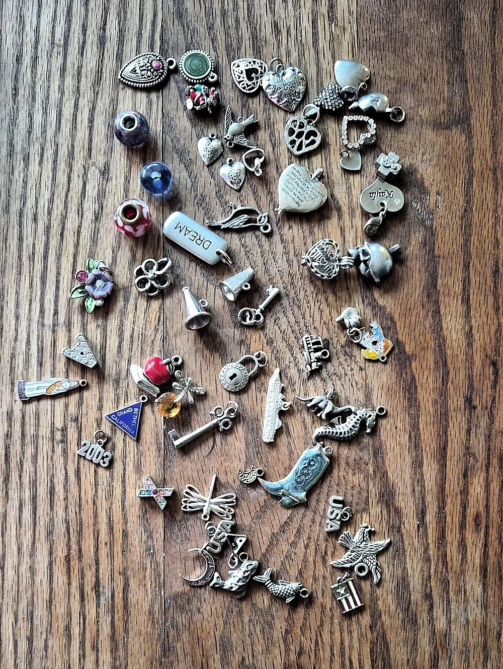 50+ Pieces Mixed Charm Jewelry Lot Sterling Silver & Multicolor